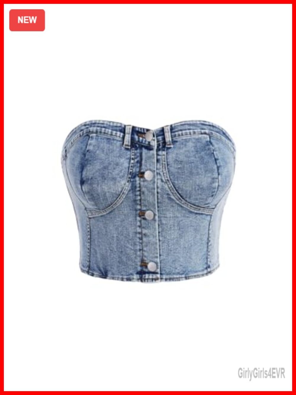 Plus Size Button Down Denim Tube Top Shirred Strapless Cropped